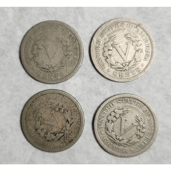 United States Liberty Head V Five Cent Coin Lot Of 4 1901, 1904 X 2, 1911 - Picture 2 of 7